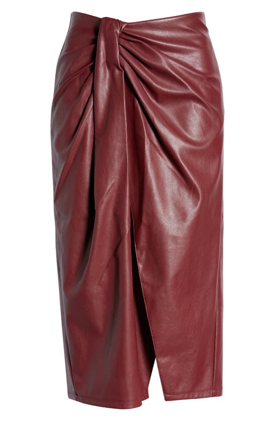 Open Edit Wrap Front Faux Leather Midi Skirt In Burgundy Tannin