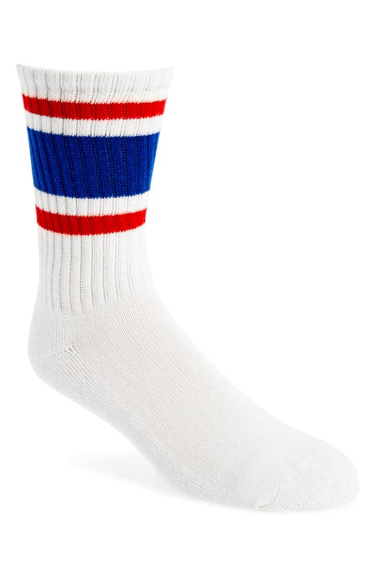Shop American Trench Retro Stripe Cotton Blend Crew Socks In Royal/ Red
