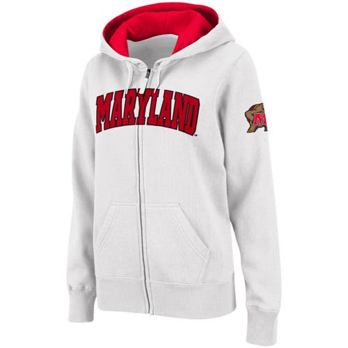 COLOSSEUM Women's Stadium Athletic White Maryland Terrapins Arched Name Full-Zip Hoodie