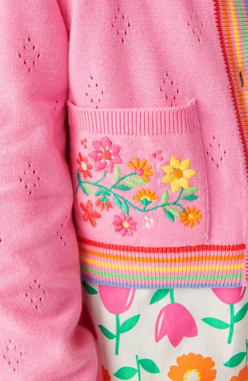 Shop Little Bird Kids' Floral Embroidered Cotton Pointelle Cardigan In Pink