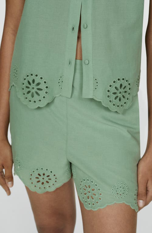 Mango Cotton Eyelet Shorts In Green
