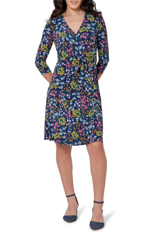 Leota Perfect Long Sleeve Faux Wrap Dress in Wbcn - Wildflower Bouquet