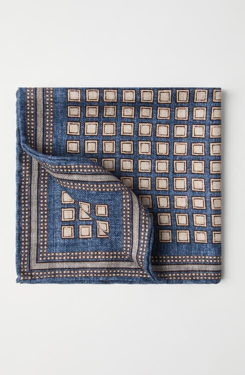 Shop Brunello Cucinelli Silk Pocket Square With Geometric Design In Denim