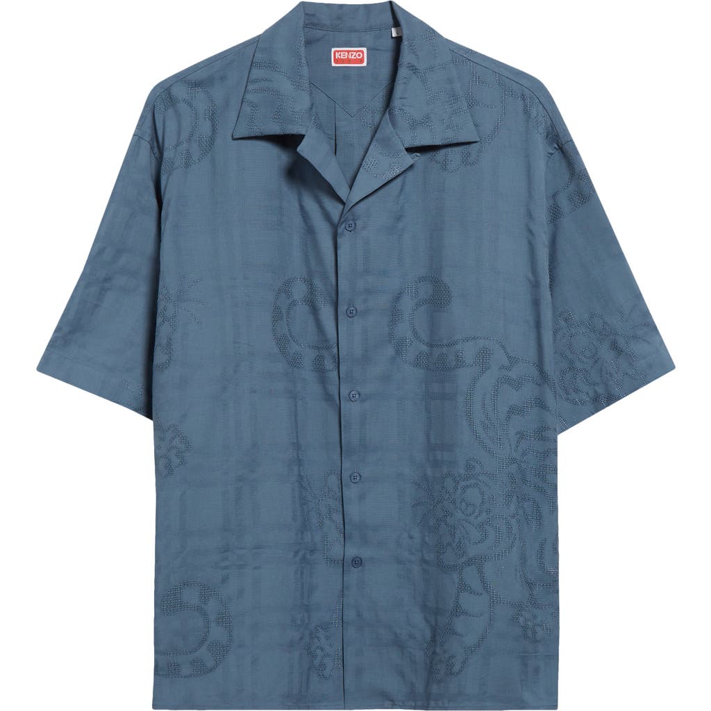 Kenzo Tiger Jacquard Camp Shirt In Blue