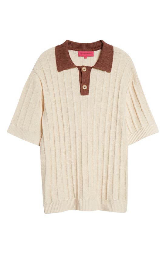 Shop The Elder Statesman Beach Guy Rib Cotton Polo Sweater In Natural/ Cinnamon
