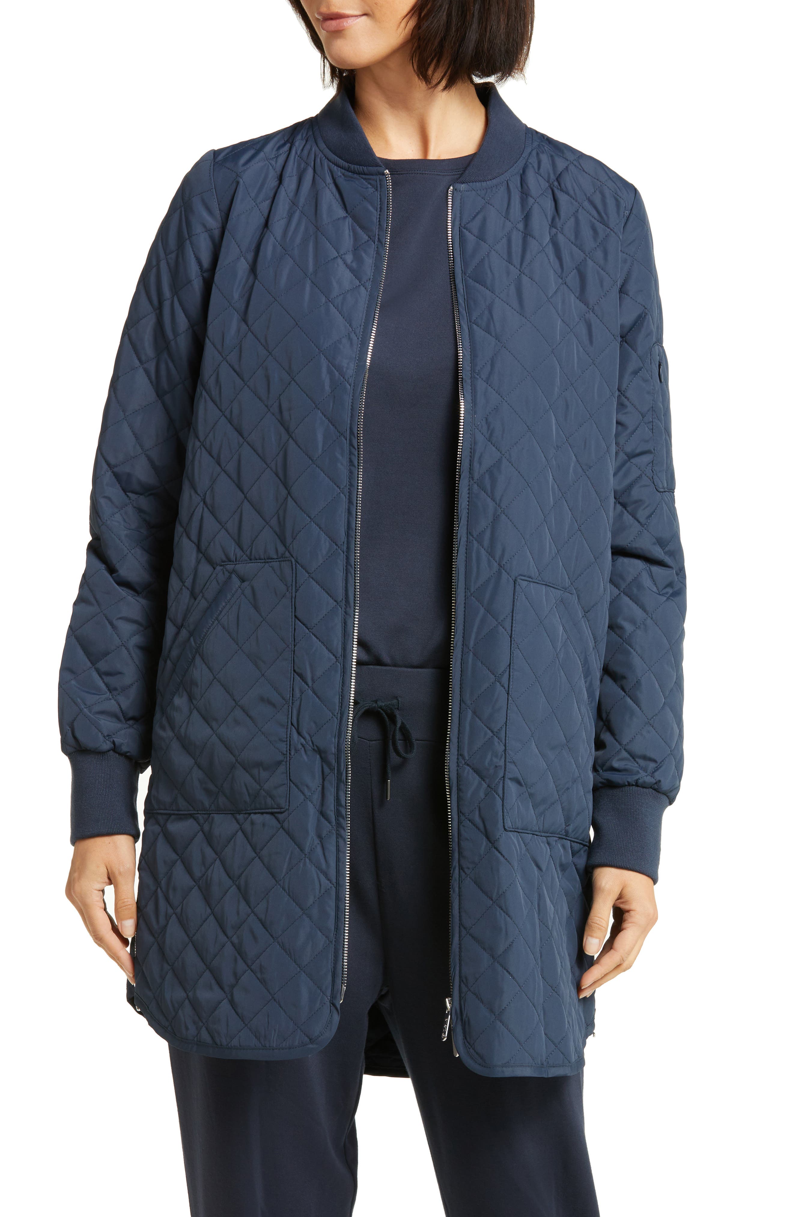 Meraki Longline Puffa Jacket in Blue Womens Clothing Jackets Padded and down jackets 