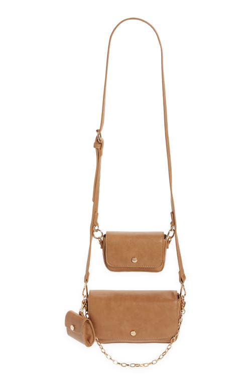 Mali + Lili Three-Piece Vegan Leather Convertible Crossbody Bag in Camel