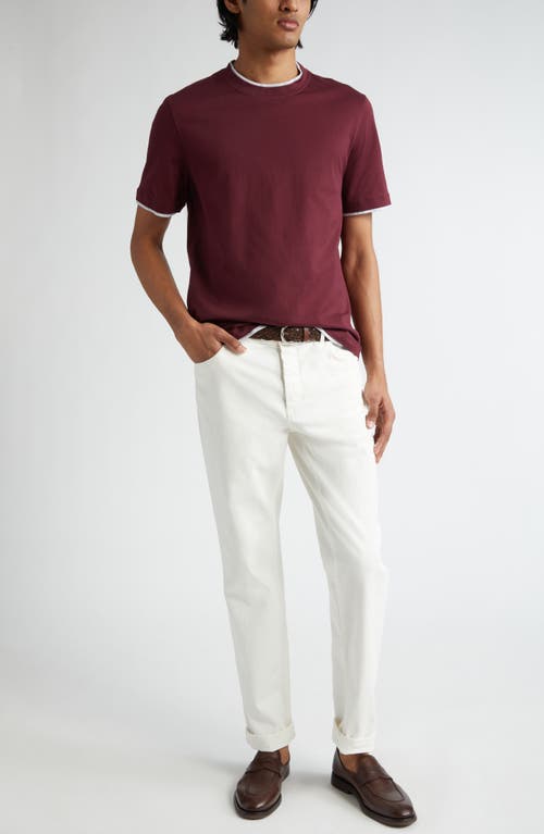 Shop Brunello Cucinelli Tipped Cotton T-shirt In Rosso/grigio Chiaro