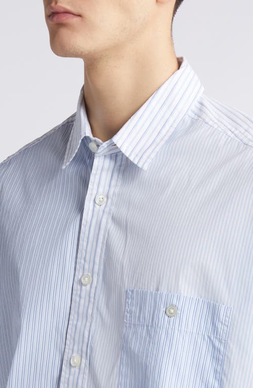 Shop Hugo Boss Boss Drew Mixed Stripe Short Sleeve Button-up Shirt In Light Blue
