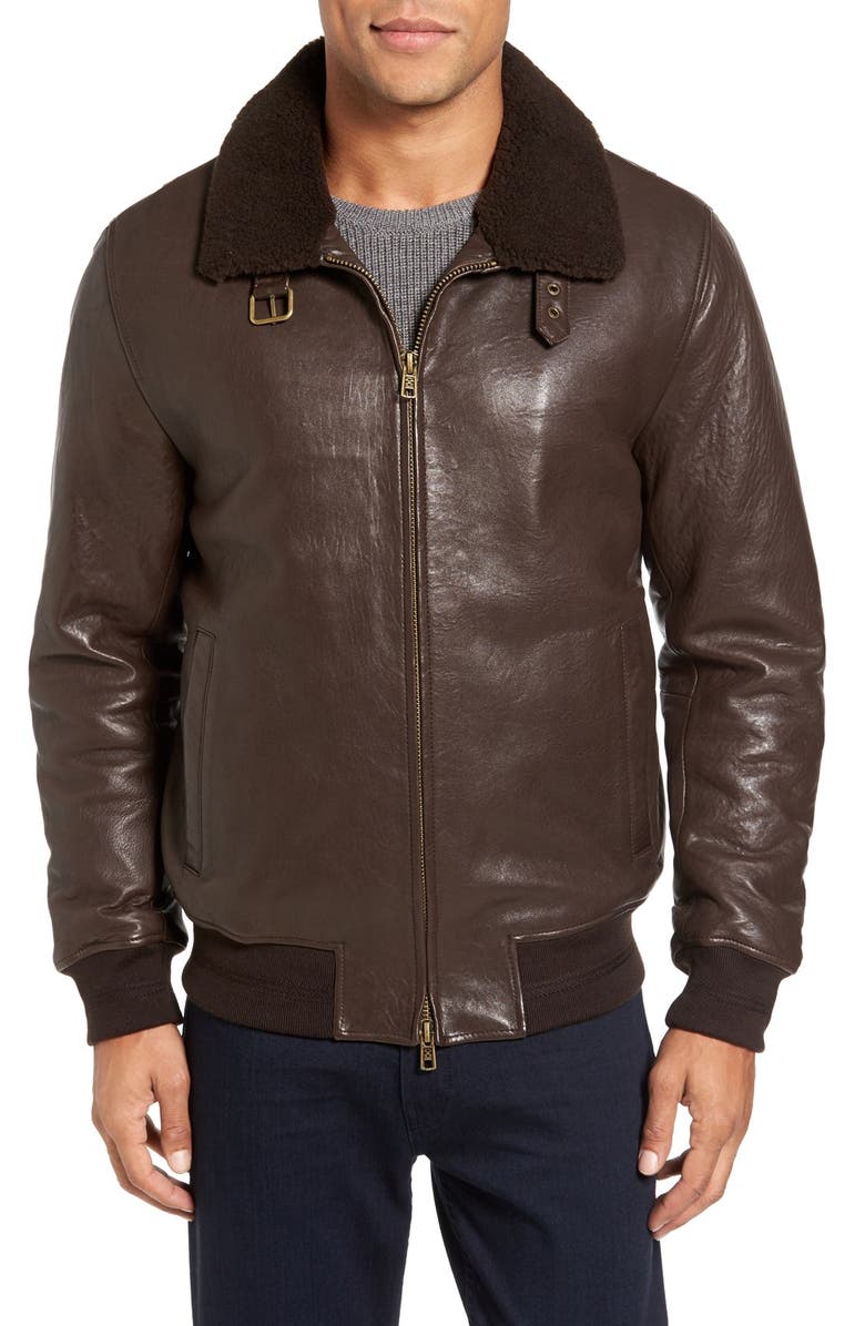 Vince Camuto Genuine Shearling Collar Leather Bomber Jacket | Nordstrom