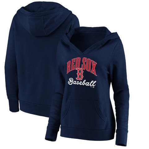 Women's Fanatics Branded Navy Boston Red Sox Victory Script Crossover Neck Pullover Hoodie