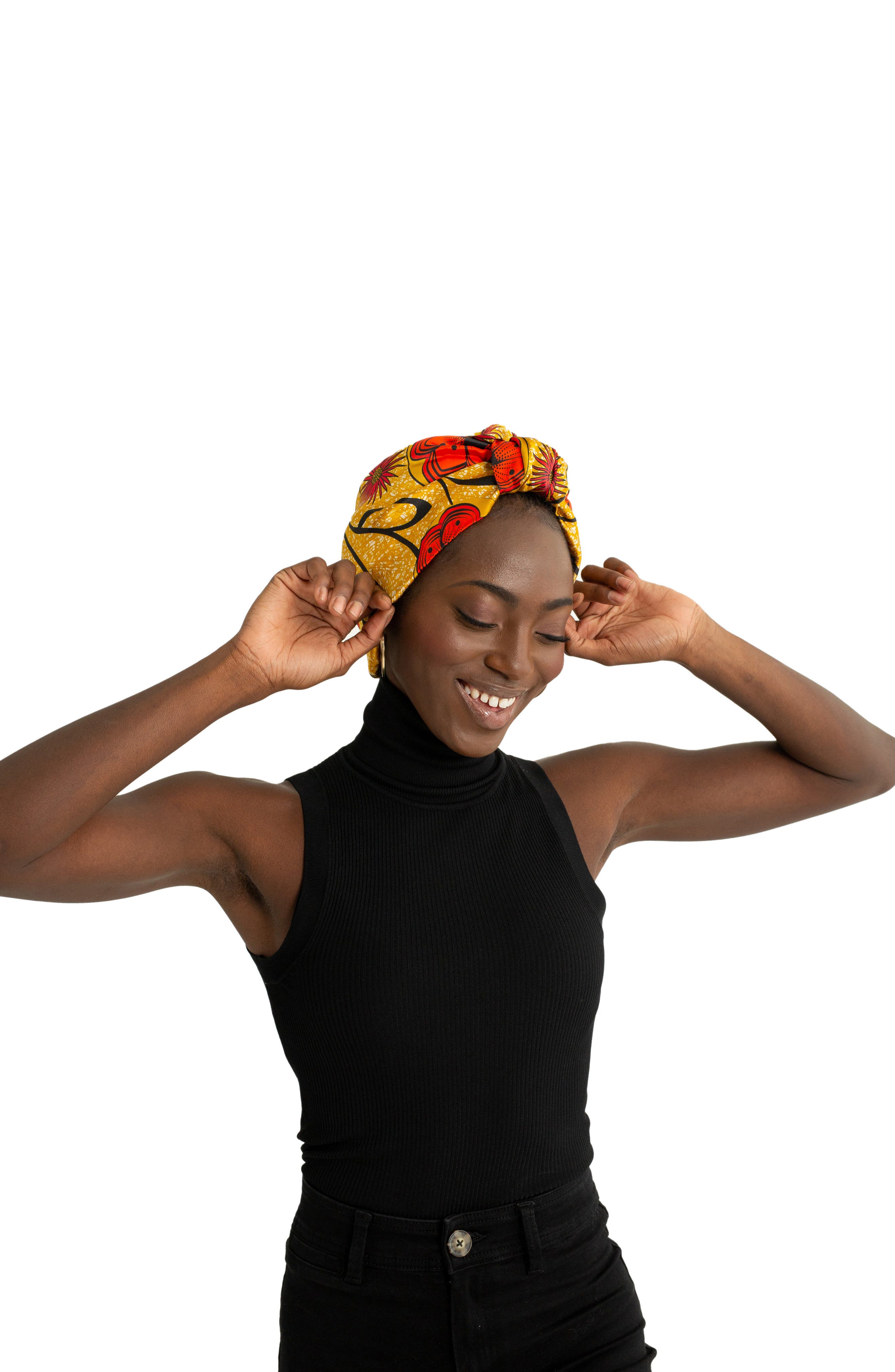 Grace Eleyae Silk Head Wrap in Mustard Floral at Nordstrom