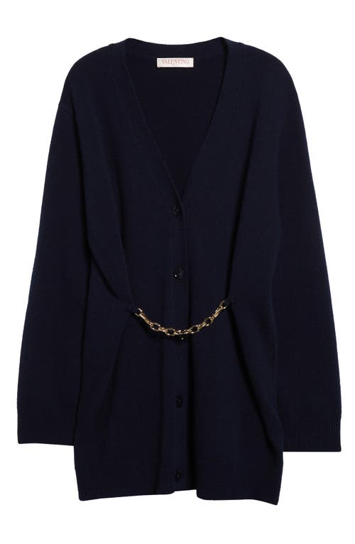 Shop Valentino Garavani Chain Detail Virgin Wool Cardigan In Navy