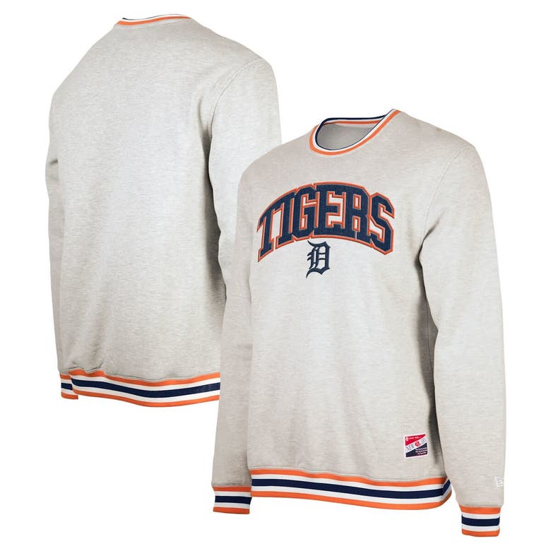New Era Heather Gray Detroit Tigers Throwback Classic Pullover Sweatshirt