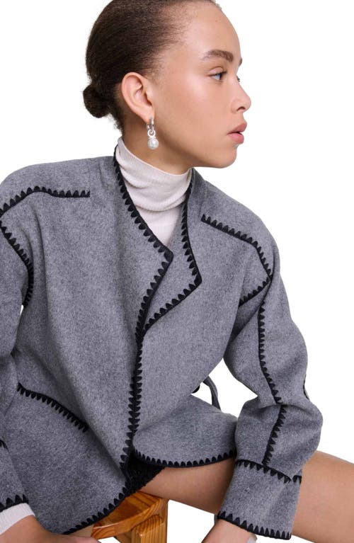 Shop Maje Double-faced Coat In Grey/black