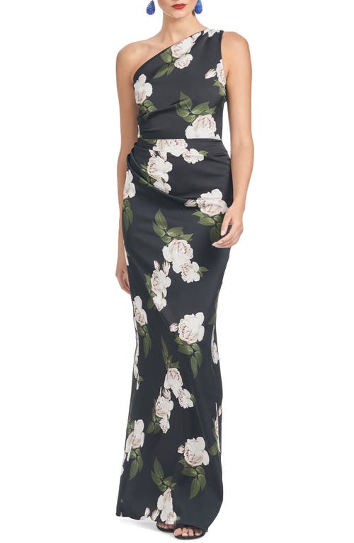 Shop Sachin & Babi Delancy Floral One Shoulder Gown In Obsidian Blooms