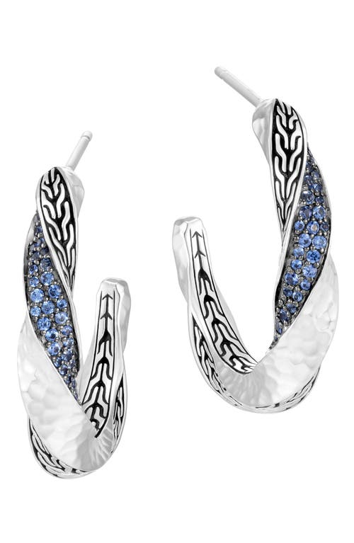 Shop John Hardy Classic Chain Twisted Diamond Hoop Earrings In Blue Sapphire