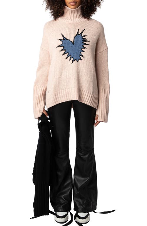 Shop Zadig & Voltaire Alma We Heart Spike Merino Wool Turtleneck Sweater In Sweet