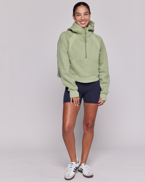 Shop Rebody Active Effortless Fleece Half Zip Hoodie In Matcha