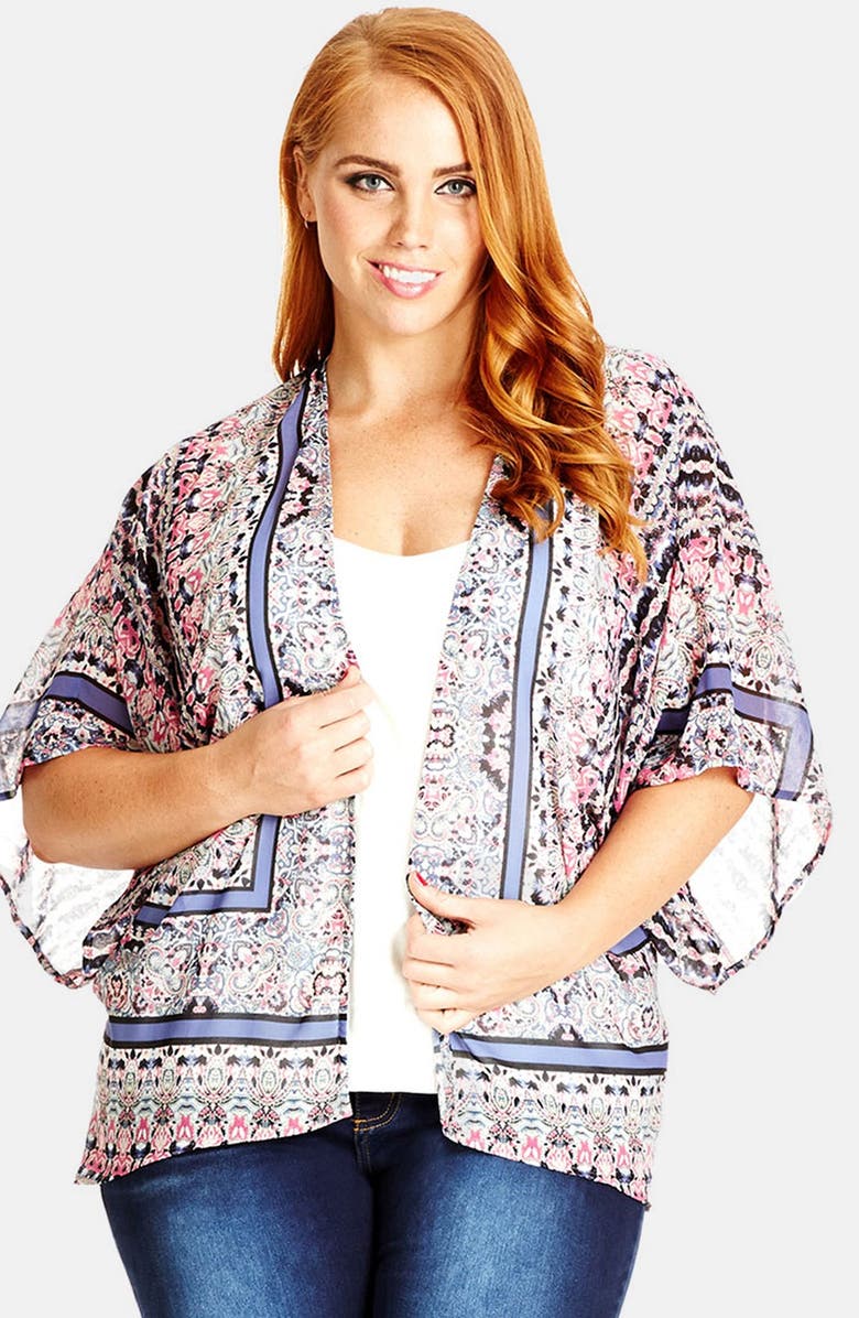 City Chic 'Floral Scarf' Print Sheer Kimono Jacket (Plus Size) | Nordstrom