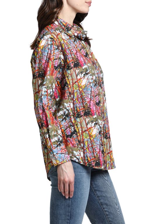 Apny Paint Splatter Boyfriend Poplin Button-up Shirt In Red Multi