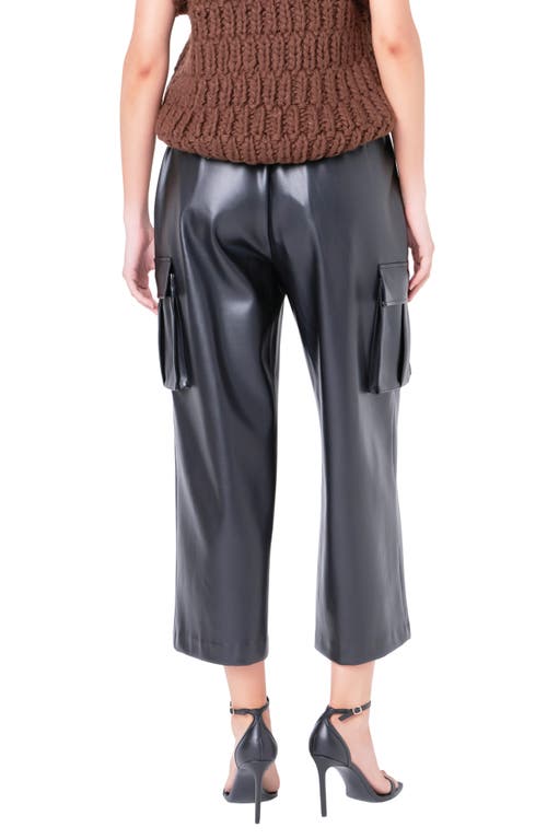 English Factory Faux Leather Crop Cargo Pants In Black