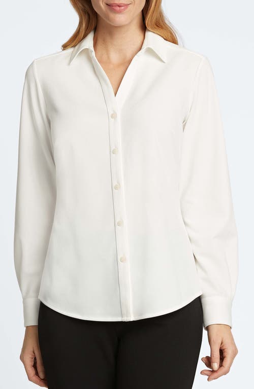 Shop Foxcroft Mary Crepe Knit Button-up Shirt In Ecru