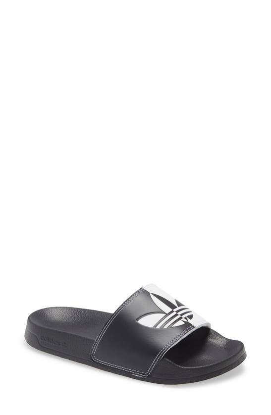 Adidas Originals Adilette Comfort Slide Sandal In White/ Core Black/ White