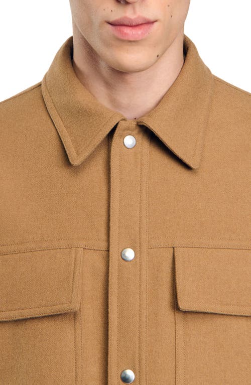 Shop Sandro Wool Overshirt In Camel