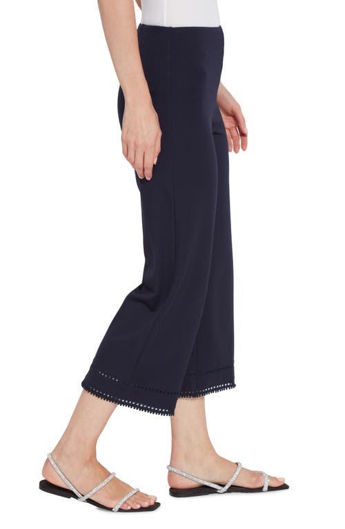 Shop Lyssé Sienna Eyelet Hem Crop Wide Leg Ponte Pants In Navy