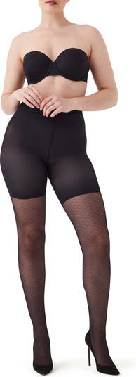 NWT $42 SPANX Size A MICRO FISHNET MID-THIGH SHAPING TIGHTS Black 963