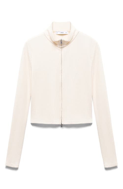 Shop Mango Loreto Fitted Crop Zip Cardigan In Ivory