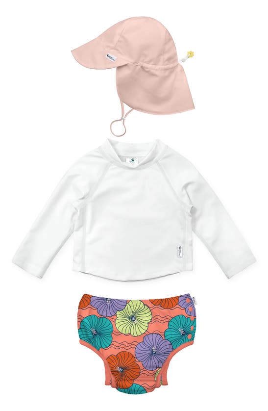 Shop Green Sprouts Long Sleeve Two-piece Rashguard Swimsuit & Sun Hat Set In Hibiscus