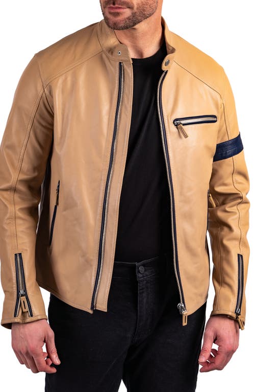 Comstock & Co. Racer Lambskin Leather Jacket Bone at Nordstrom,