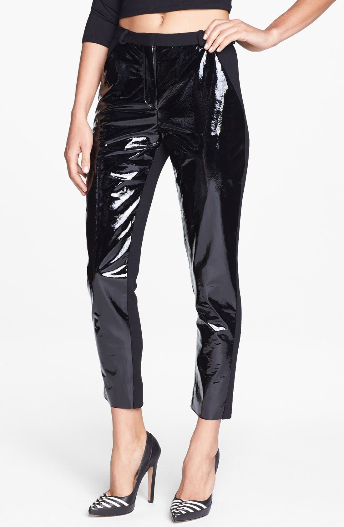 Topshop Patent Leather Panel Trousers 