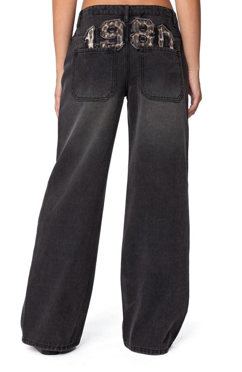 Shop Edikted 1980 Patch Wide Leg Jeans In Black Washed