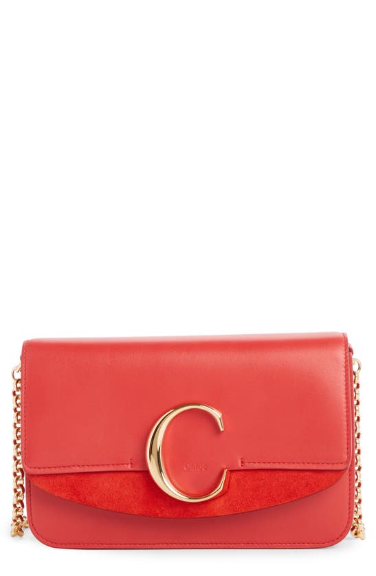 Chloé Mini Leather Shoulder Bag In Plaid Red