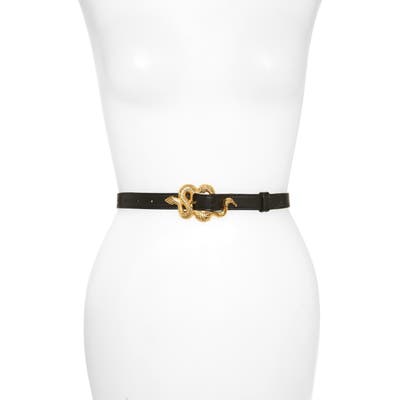 Raina Snake Buckle Leather Belt, Black