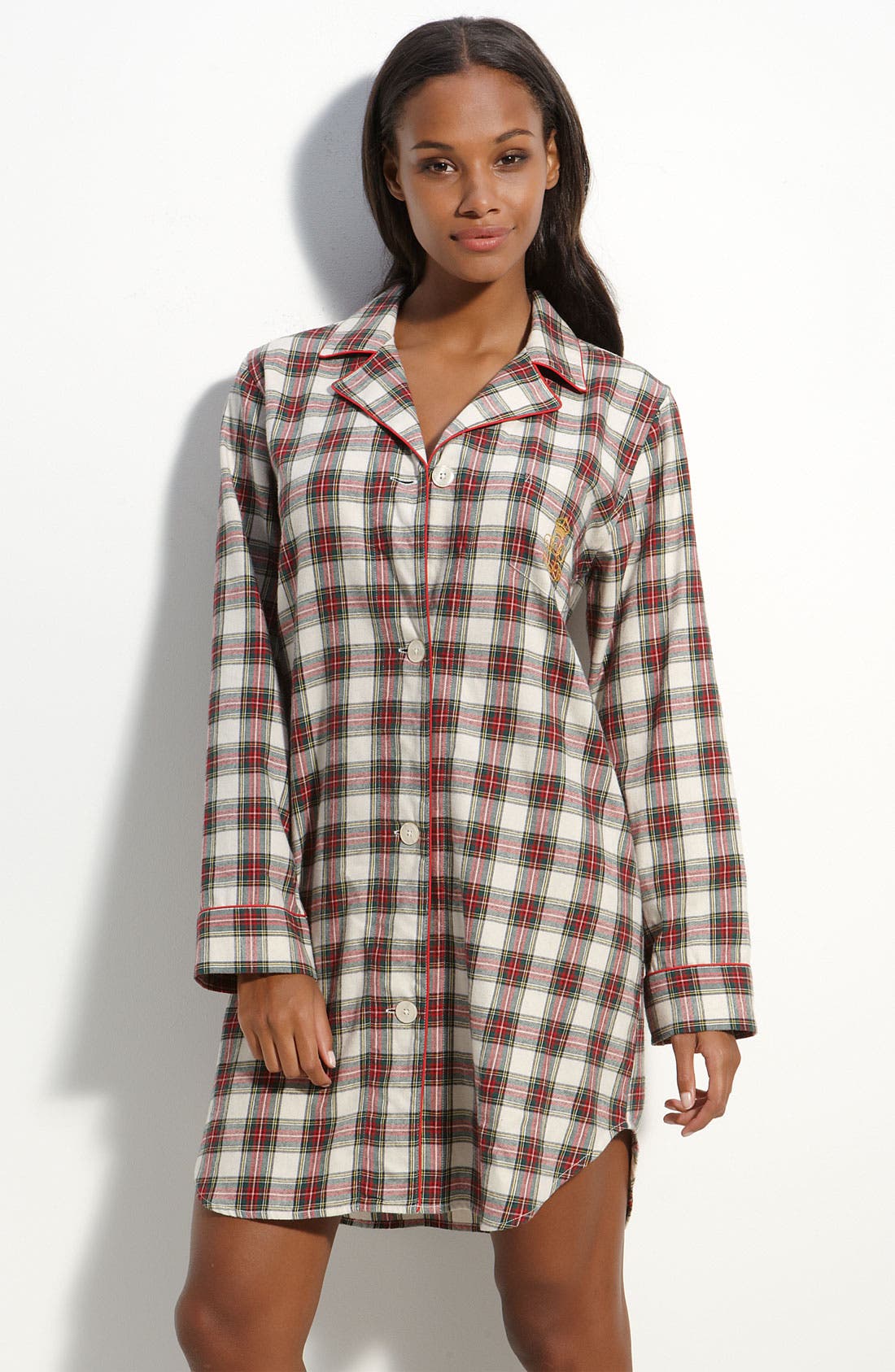 Lauren by Ralph Lauren Notched Collar Plaid Flannel Sleep Shirt Nordstrom