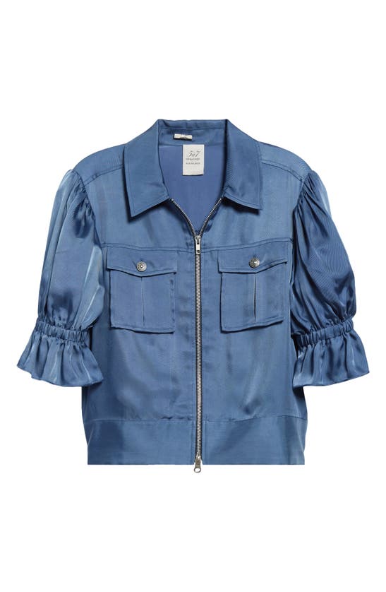 Shop Cinq À Sept Holly Ruffle Sleeve Jacket In Indigo