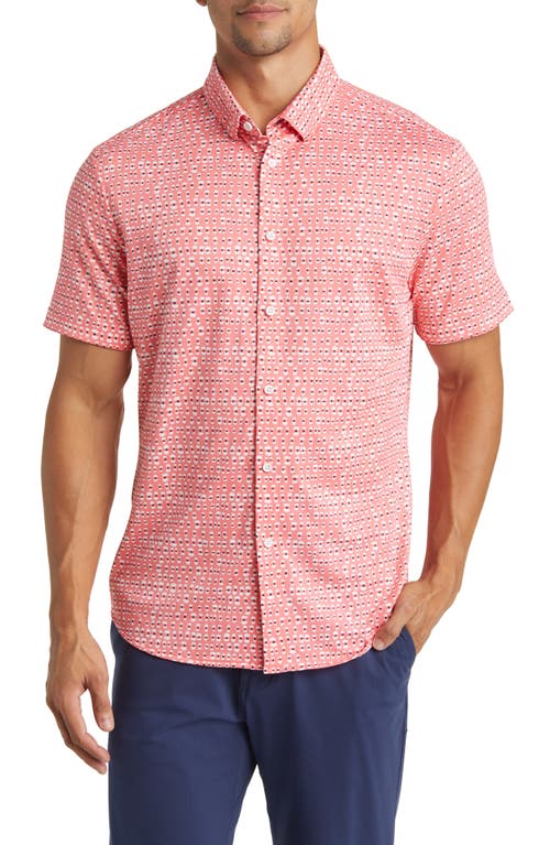 Mizzen+Main Halyard Print Short Sleeve Performance Button-Up Shirt in Sugar Coral Egg Print