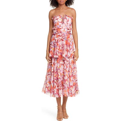 Amur Darla Floral Print Silk Midi Dress, Red