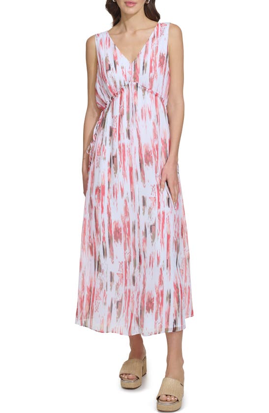 Shop Dkny Print V-neck Chiffon Maxi Dress In Broken Brushstroke