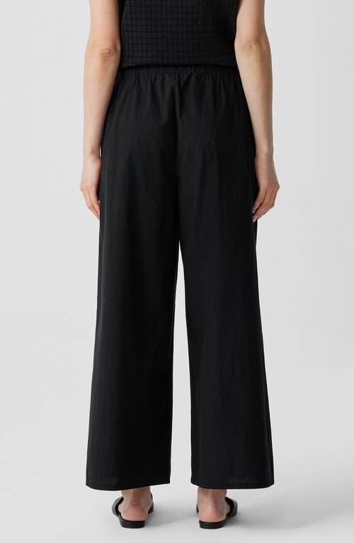 Eileen Fisher Cropped Wide-leg Organic Cotton Poplin Pants In Black