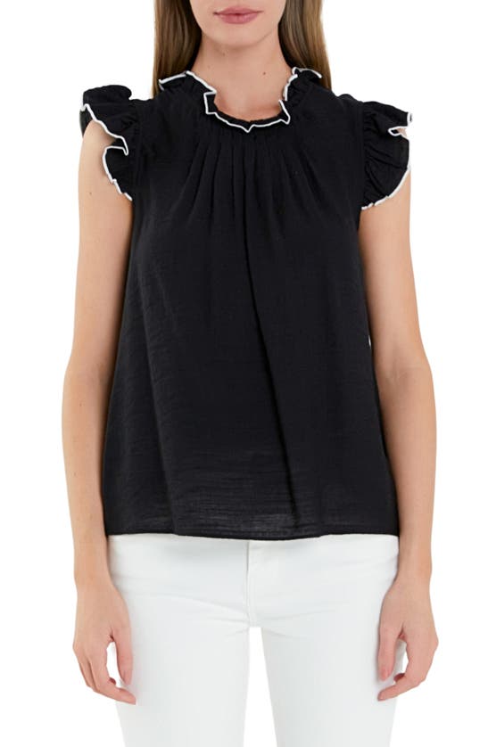 Shop English Factory Flutter Sleeve Top In Black