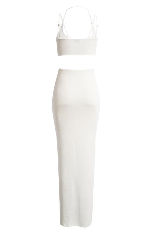 Mistress Rocks Strappy Cutout Rib Midi Dress In White