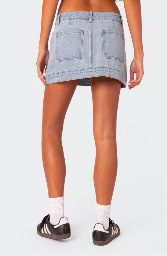 Shop Edikted Foxx Low Rise Patch Pocket Denim Miniskirt In Light-blue