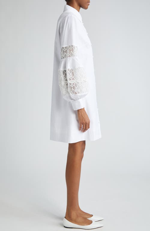 Shop Lela Rose Lace Inset Long Sleeve Stretch Cotton Shirtdress In Ivory