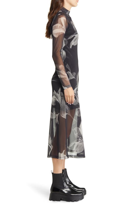 Allsaints Hanna Iris Floral Long Sleeve Dress In Black