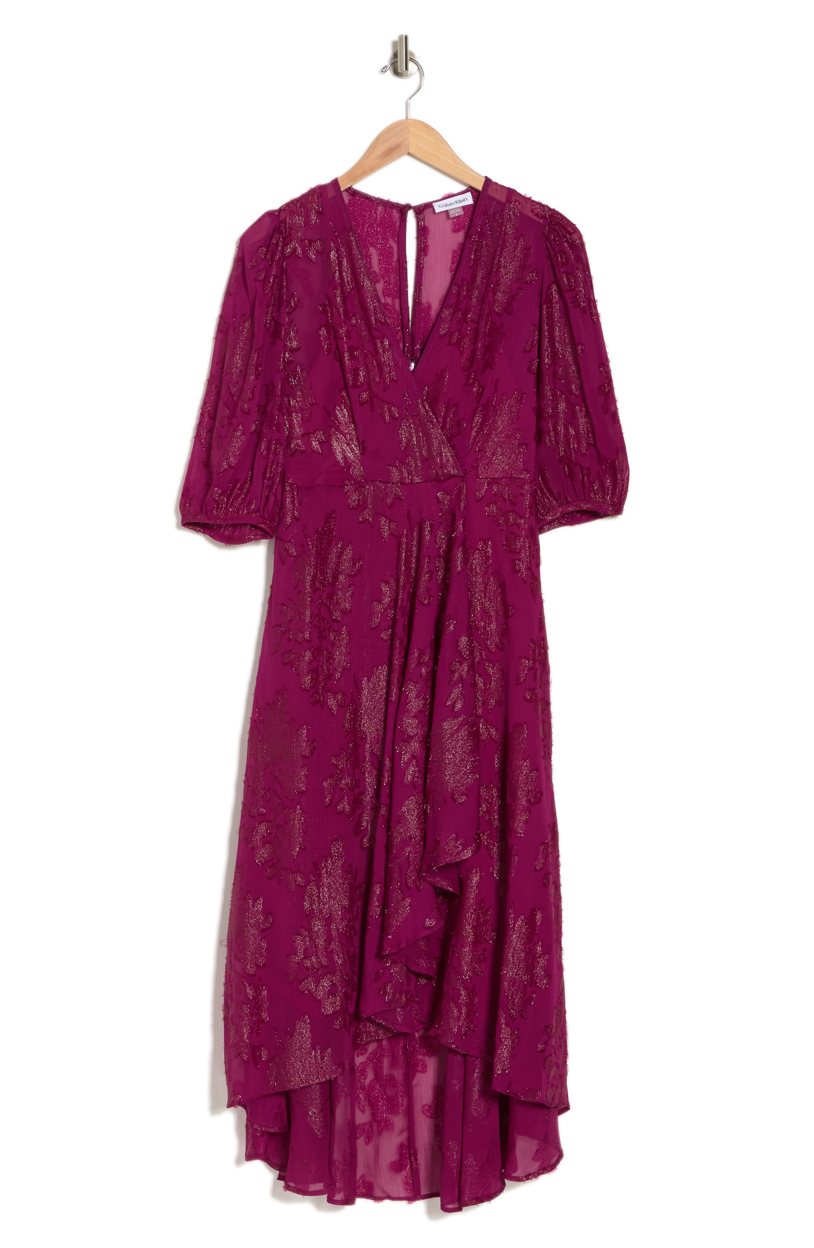 CALVIN KLEIN Novelty Chiffon Midi Dress, Alternate, color, BOYSENBERRY